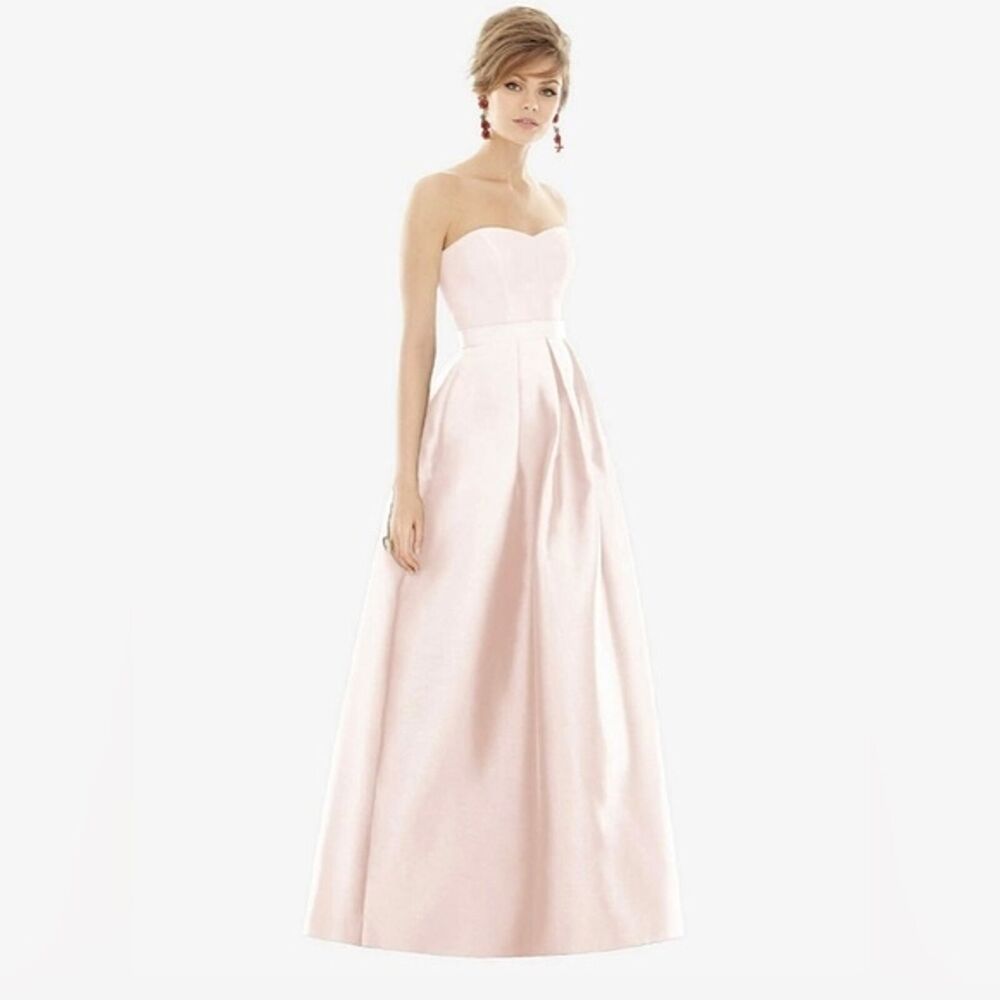 Alfred Sung Blush Strapless Satin Twill Gown W/Pockets - Style D755 Size 14